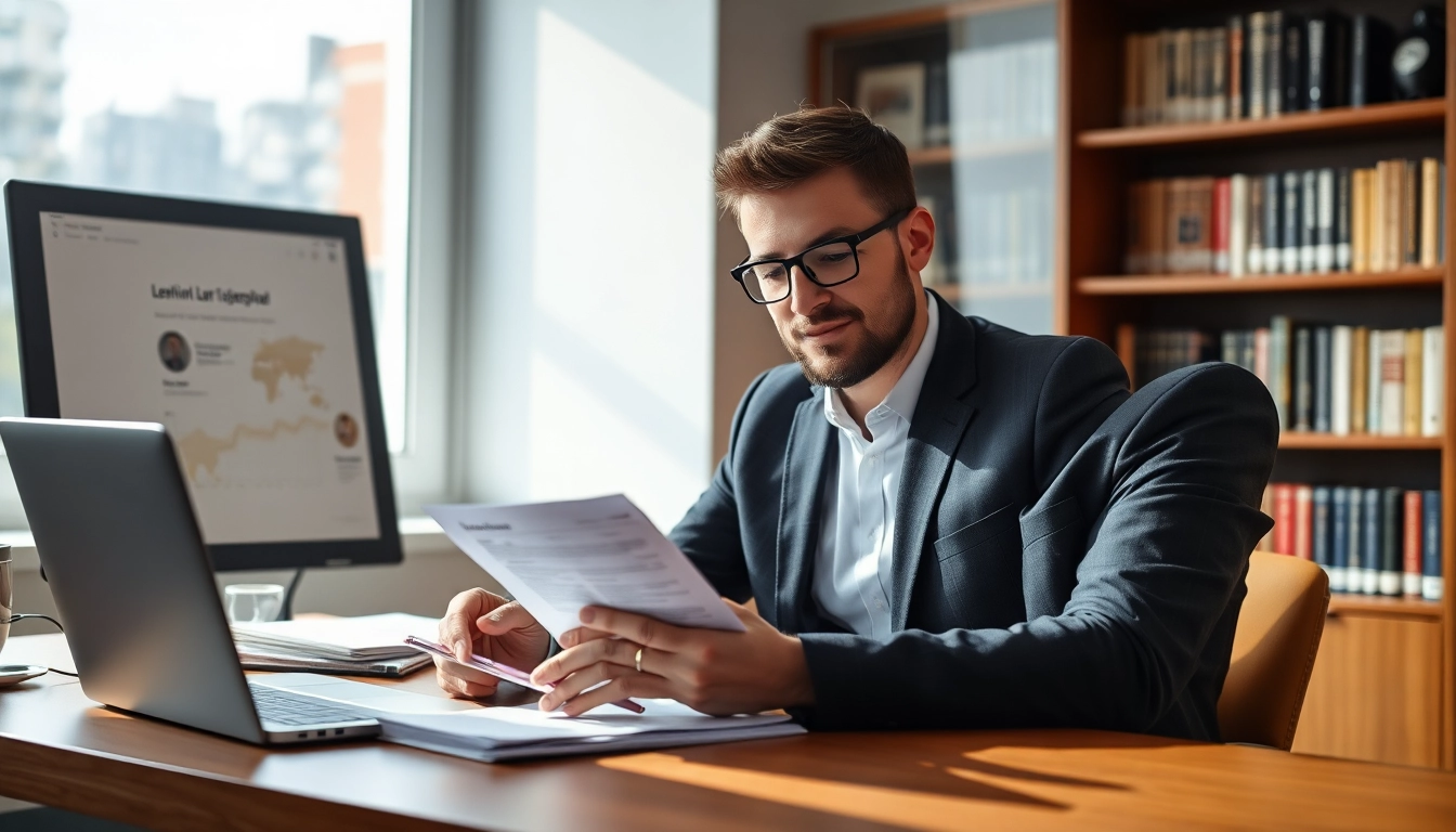 Headhunter analysiert sorgfältig einen Lebenslauf am Schreibtisch, um die besten Talente zu finden.