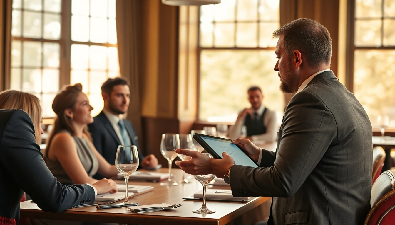 Headhunter Gastronomie berät ein Team in einem eleganten Restaurant und vermittelt Karrierechancen.