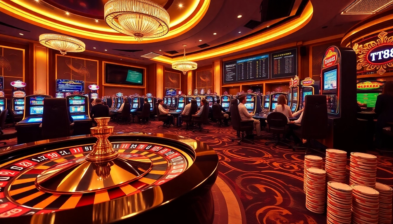 TT88 online casino interface showing vibrant poker chips and a roulette wheel.