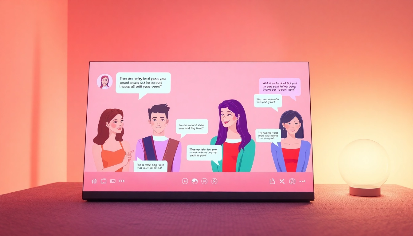 Porn ai chat with playful avatars engaging in flirty conversations on a modern AI chat interface.