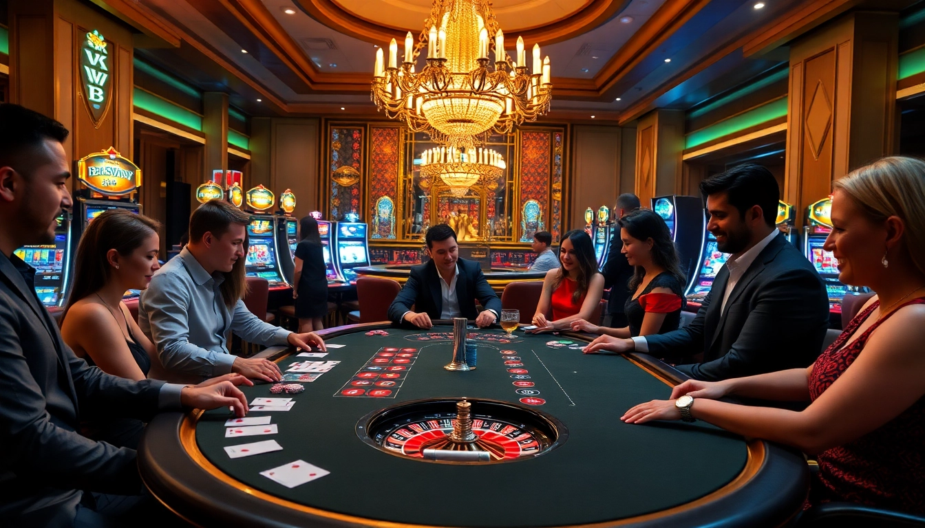 Exciting casino action with players immersed in games at OK VIP, highlighting luxury and engagement.