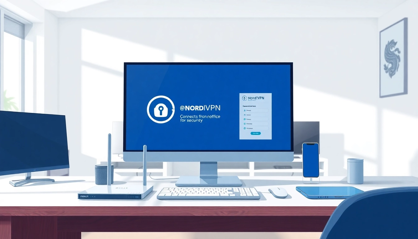 NordVPN configuration on a FRITZ!Box router in a modern home office setting