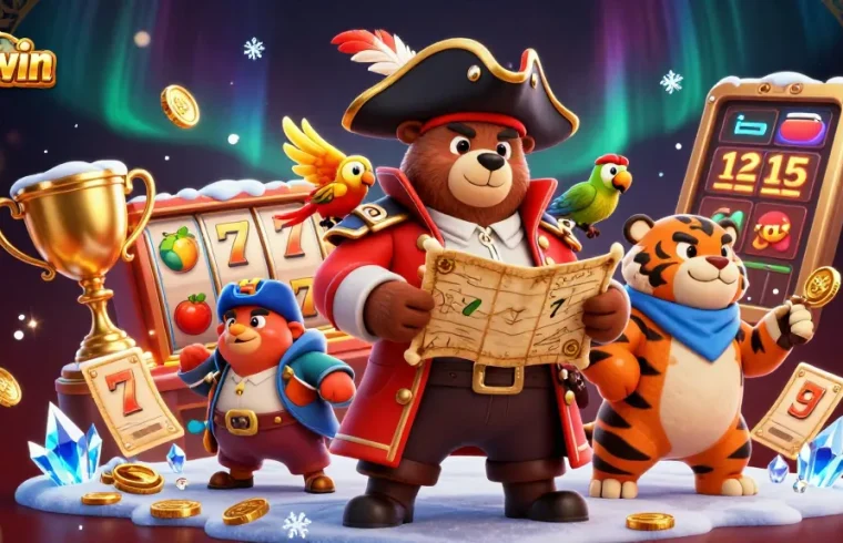 Experience the thrill of Sunwin with 3D cartoon characters and dynamic casino elements in this exciting illustration.