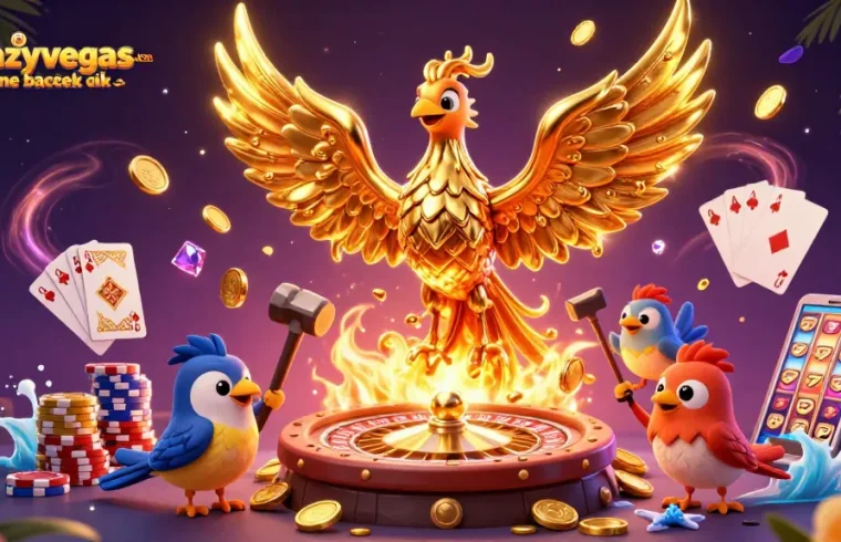 Play a thrilling game of blackjack at au.crazyvegas.com online blackjack with a golden phoenix and vibrant casino elements.