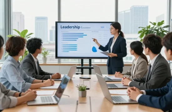 Führungskraft bewerten: Team arbeitet zusammen an Führungsevaluierungen in modernem Büro.