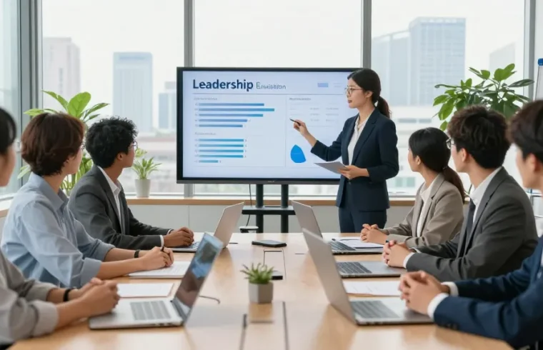 Führungskraft bewerten: Team arbeitet zusammen an Führungsevaluierungen in modernem Büro.