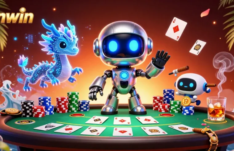 Experience thrilling gameplay with sunwin's 3D cyberpunk casino illustration featuring poker tables and dynamic characters.